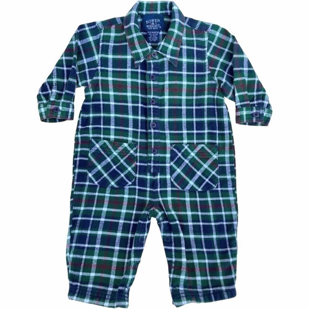 Bowen & Wright Infant Boy 12 Mo Romper Flannel Snap Bottom Plaid Long Sleeve
